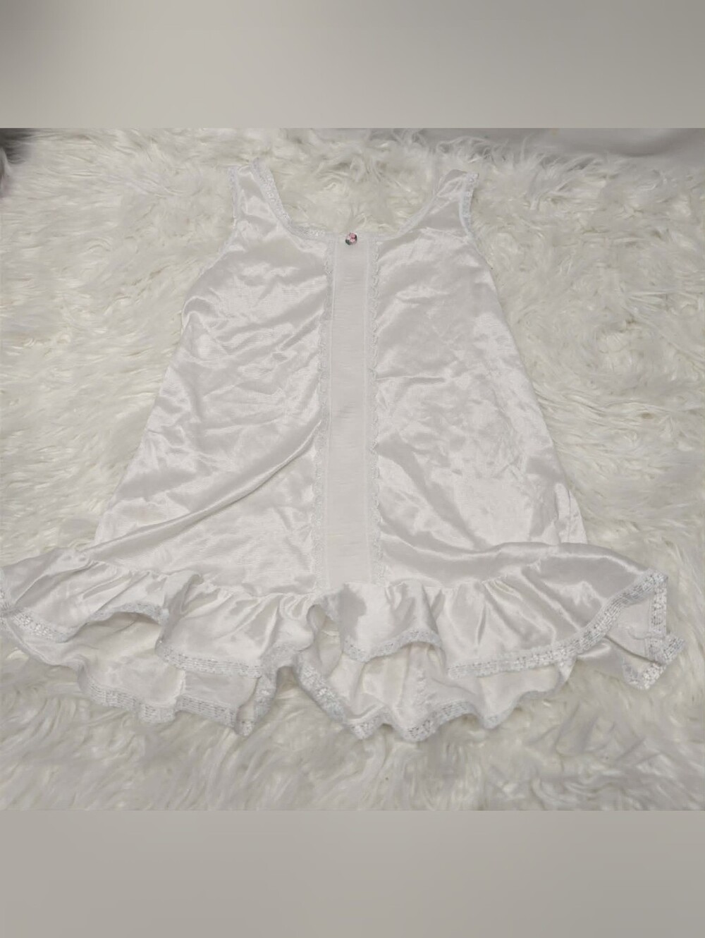 Vintage 80s 90s white dress ruffled With A Floral Slip Dress Beautiful Elegant